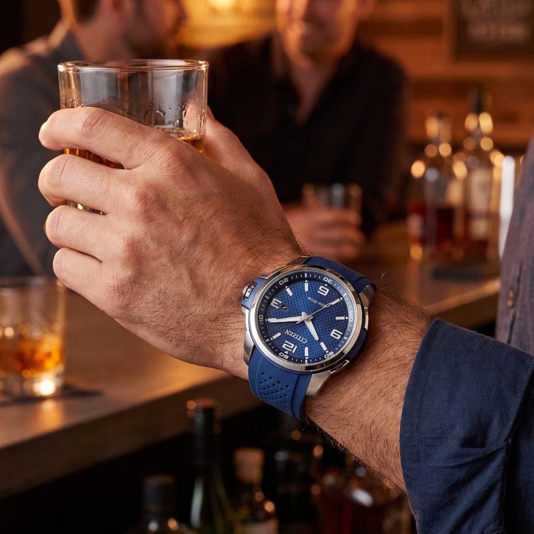 Mens EcoDrive AR SS Watch w/ Blue Strap